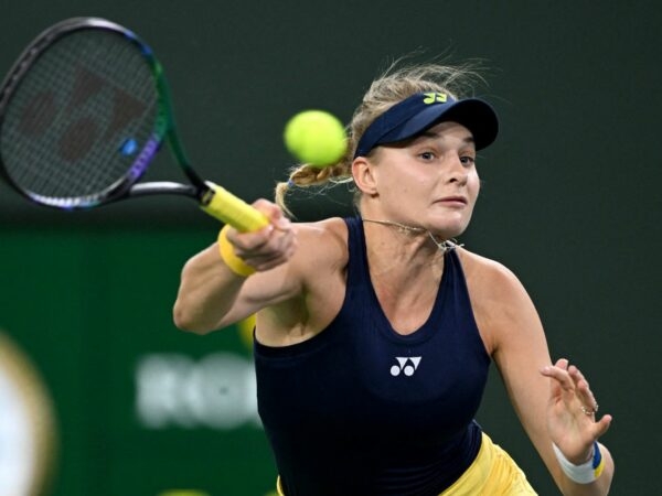 Dayana Yastremska (UKR) hits a shot during her first round match against Caroline Garcia (not pictured) at the BNP Paribas Open at Indian Wells Tennis Garden.