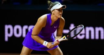 Bianca Andreescu of Canada in action during at the 2022 Porsche Tennis Grand Prix