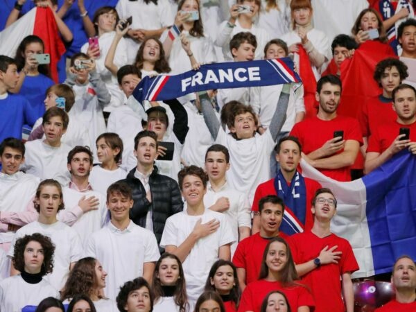 France fans before the match between France's Jo-Wilfried Tsonga and Serbia's Filip Krajinovic