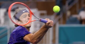 Taylor Fritz at the 2022 Miami Open at Hard Rock Stadium