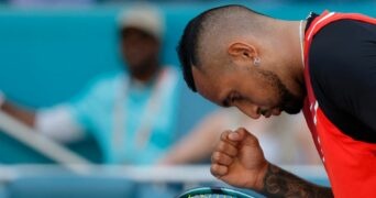 Nick Kyrgios (AUS) at the Miami Open at Hard Rock Stadium.