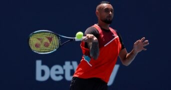 Nick Kyrgios in the Miami Open at Hard Rock Stadium.