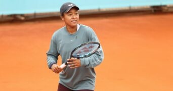 Naomi Osaka of Japan practice during the Mutua Madrid Open 2022 celebrated at La Caja Magica on April 27, 2022, in Madrid