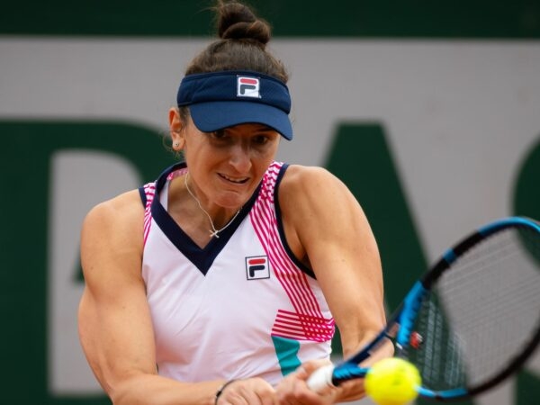 Irina-Camelia Begu of Romania in action at the 2022 Roland Garros Grand Slam tennis tournament