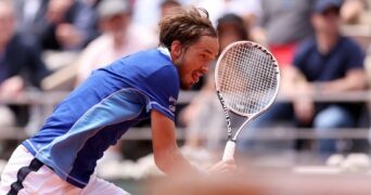 Russia's Daniil Medvedev in action during his second round match against Serbia's Laslo Djere at the French Open