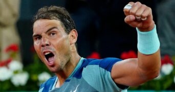 Spain's Rafael Nadal celebrates after winning his second round match against Serbia's Miomir Kecmanovic