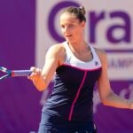 Karolina Pliskova in action during her Round of 16 Singles match of the 2022 Strasbourg Internationals