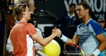 Canada's Denis Shapovalov after winning his third round match against Spain's Rafael Nadal