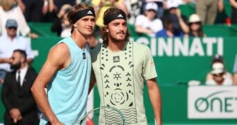 Germany's Alexander Zverev and Greece's Stefanos Tsitsipas before their semi final match at the Monte Carlo Masters