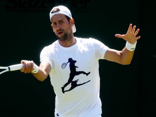 Novak Djokovic during practice at Wimbledon