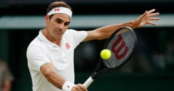 Switzerland's Roger Federer in action at Wimbledon