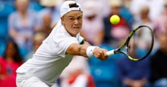 Denmark's Holger Rune in action at the Eastbourne International