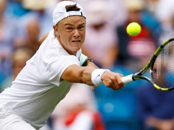 Denmark's Holger Rune in action at the Eastbourne International