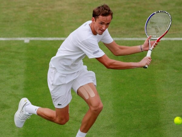 Russia's Daniil Medvedev in action at Wimbledon in 2019