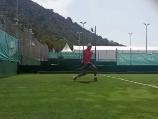 Rafael Nadal practicing on grass, June 16th, 2022