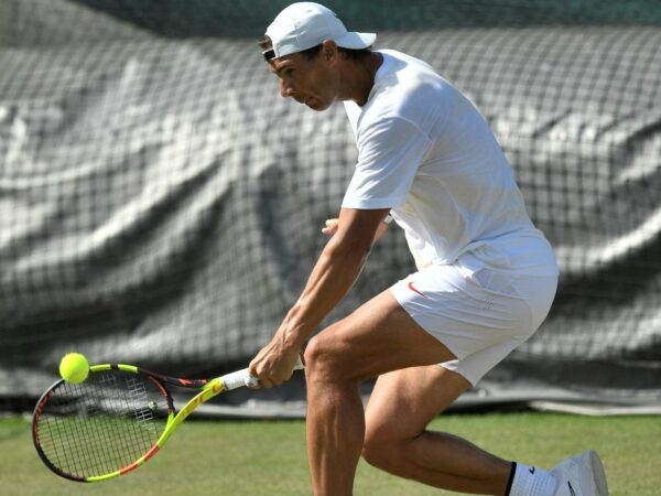 Spain's Rafael Nadal during a practice session at Wimbledon in 2019