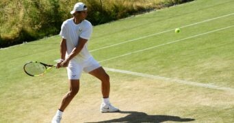 Spain's Rafael Nadal during a practice session at Wimbledon in 2019