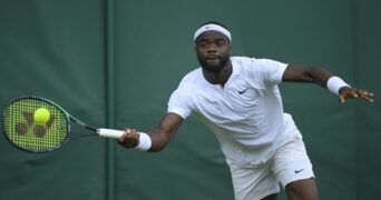 Frances Tiafoe of the U.S. in action during his first round match at Wimbledon