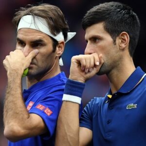 Djokovic and Federer at the Laver Cup in 2018