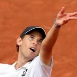 Dominic Thiem in action during his first round match at Roland Garros in 2022