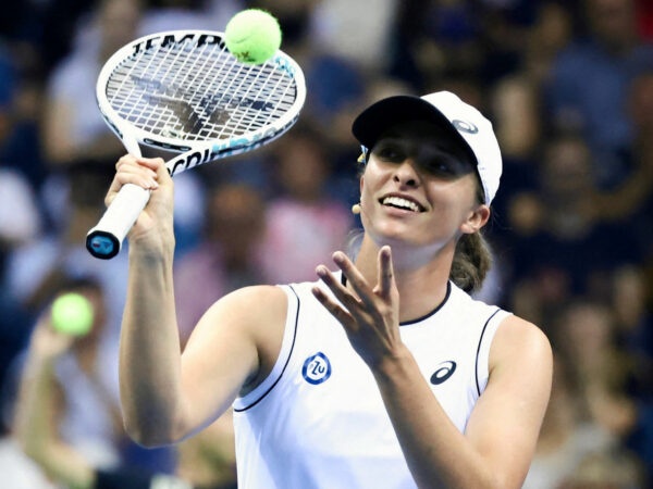 Iga Swiatek, who leads the latest WTA rankings ,during an exhibition match in support of Ukraine in Poland