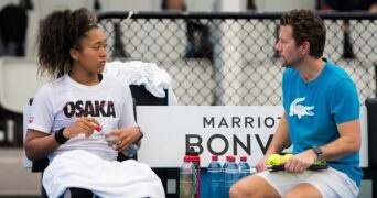 Naomi Osaka and Wim Fissette at the WTA Brisbane International in 2020