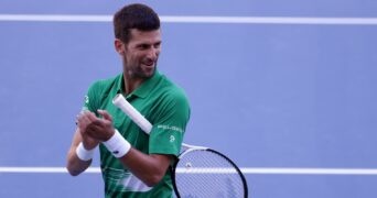 Novak Djokovic performs during the opening of a regional tennis centre in Visoko, Bosnia and Herzegovina