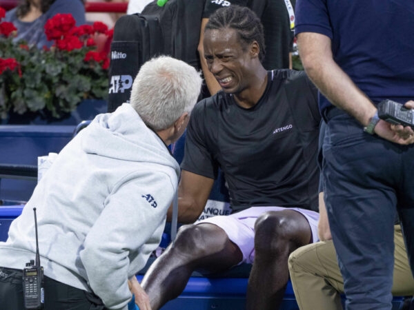 Gael Monfils gets medical attention during the 2022 National Bank Open in Montreal