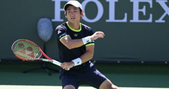 Yoshihito Nishioka at the BNP Paribas Open at Indian Wells Tennis Garden.