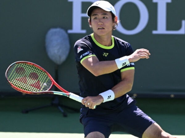 Yoshihito Nishioka at the BNP Paribas Open at Indian Wells Tennis Garden.