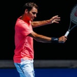 Roger Federer training at the 2018 Australian Open
