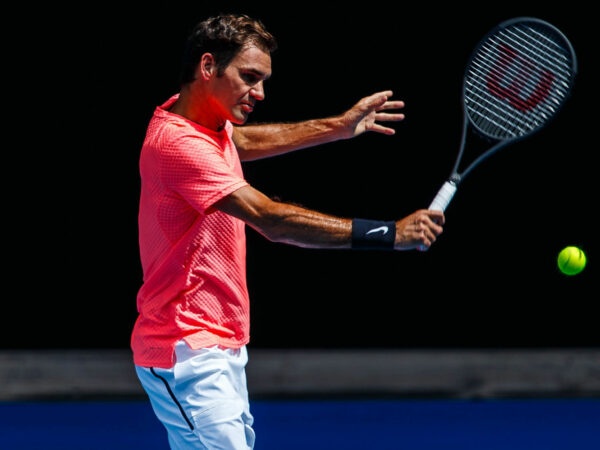 Roger Federer training at the 2018 Australian Open