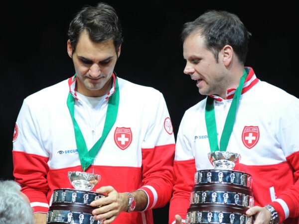 Roger Federer and Severin Luthi at the 2014 Davis Cup