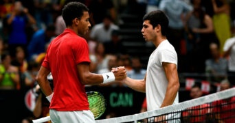 Felix Auger-Aliassime and Carlos Alcaraz at the 2022 Davis Cup in Valencia