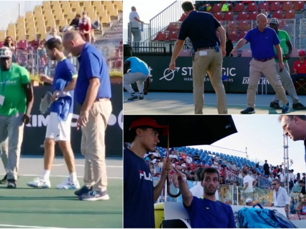 Albert Ramos-Vinolas with officials at the ATP 250 event in Naples