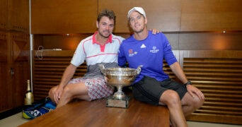 Stanislas Wawrinka in the locker room Magnus Norman after the Roland Garros 2015 Men's Final