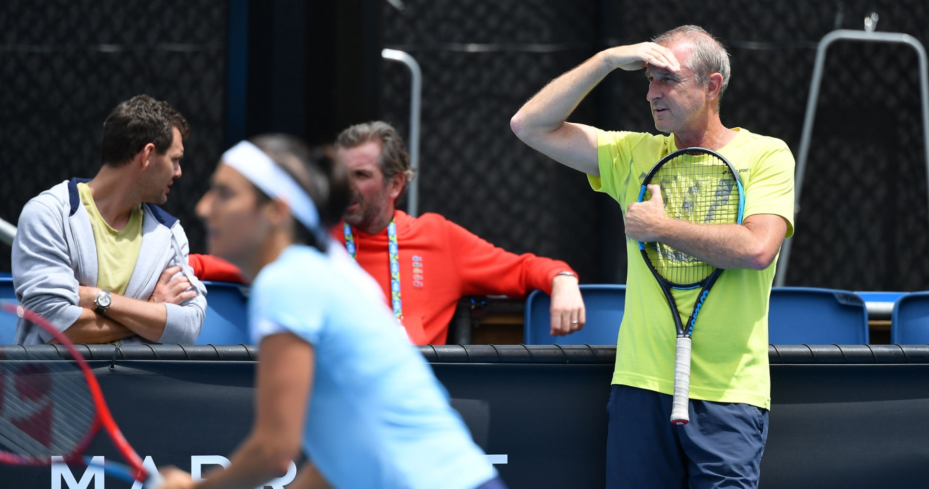 Caroline Garcia and Bertrand Perret during the 2022 Australian Open