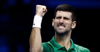 Novak Djokovic celebration ATP Finals match 1