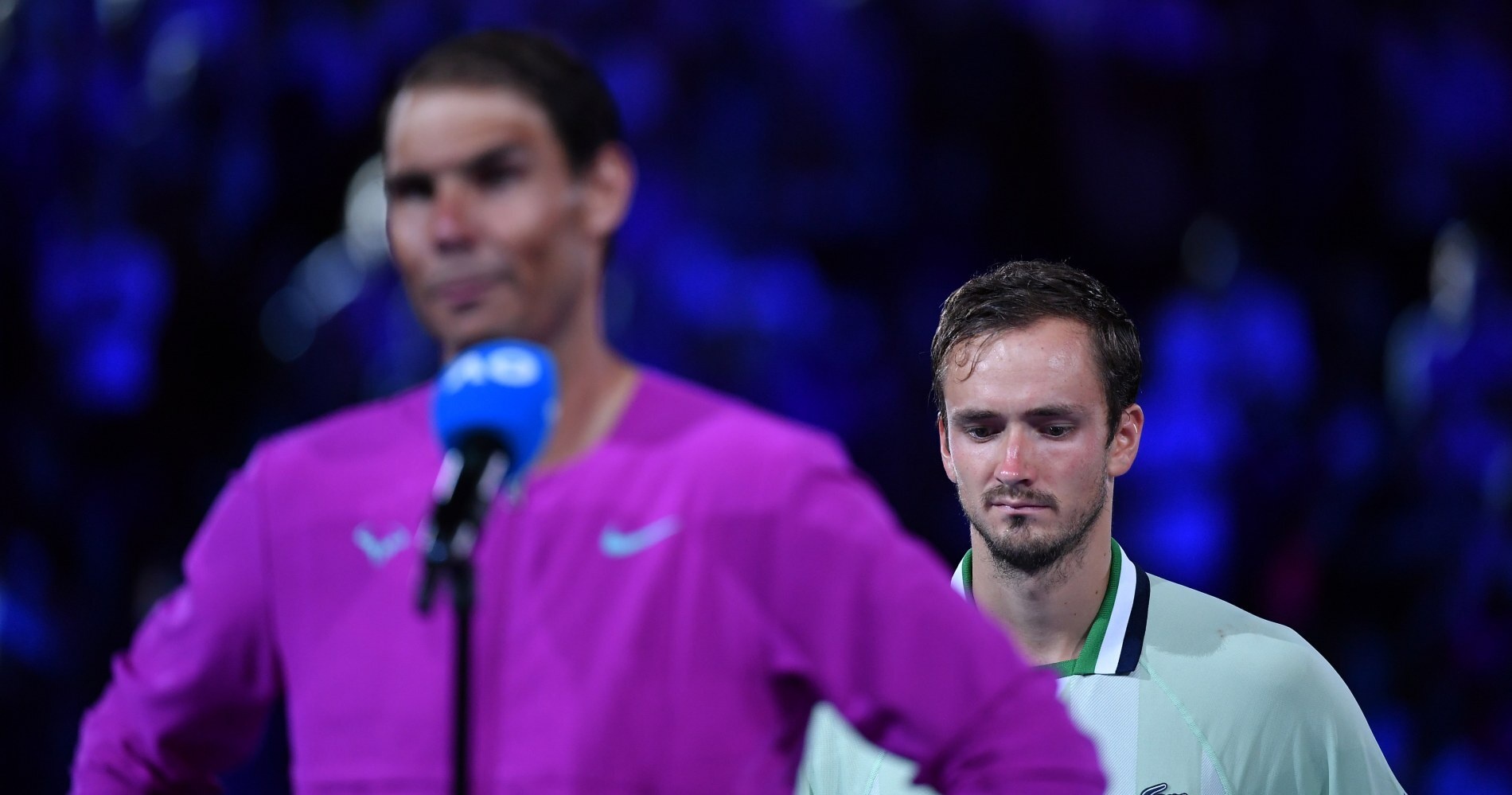 Daniil Medvedev during the 2022 Australian Open trophy presentation