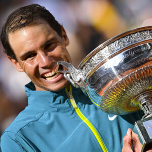 Rafael Nadal with the 2022 Roland-Garros trophy