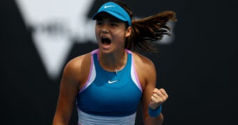 Emma Raducanu during her first round match at the 2023 Australian Open