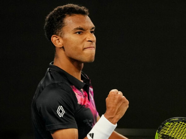 Canada's Felix Auger-Aliassime reacts during his second round match against Slovakia's Alex Molcan at the 2023 Australian Open