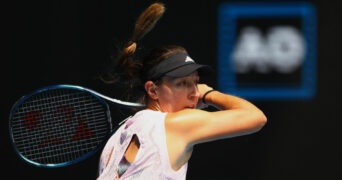 Jessica Pegula during her first round match at the 2023 Australian Open