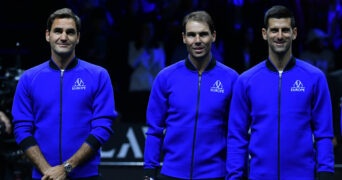 Roger Federer (Sui) and Rafael Nadal (Esp) and Novak Djokovic (Ser) at the 20222 Laver Cup