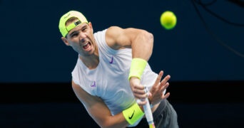 Rafael Nadal practices at Rod Laver Arena in January 2023