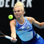 Katerina Siniakova in action during her first round match at the 2023 Australian Open