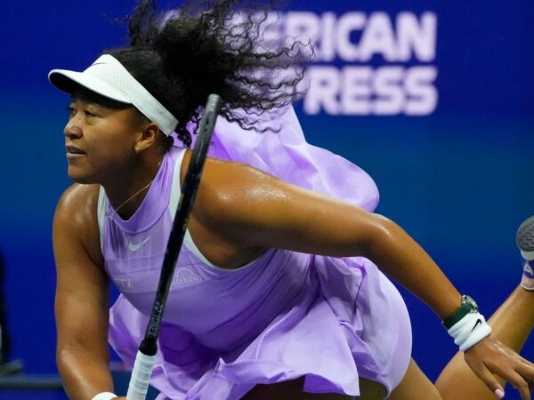 Naomi Osaka of Japan in action during the first round of the 2022 US Open