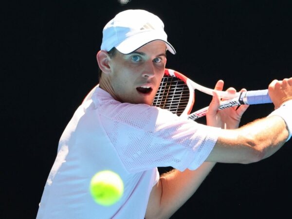 Dominic Thiem of Austria in action at the 2023 Australian Open