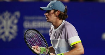 Australia's Alex de Minaur celebrates after winning his quarter final match against Japan's Taro Daniel at the Mexican Open