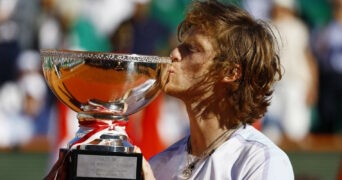Andrey Rublev with the 2023 ATP Monte-Carlo Masters trophy